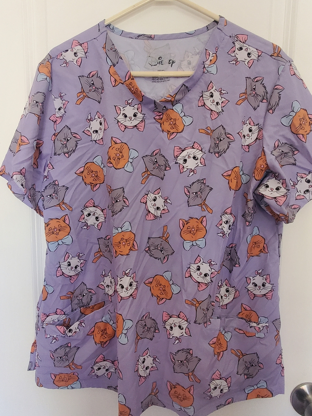 Lavender Cat Print Medical Scrub Top